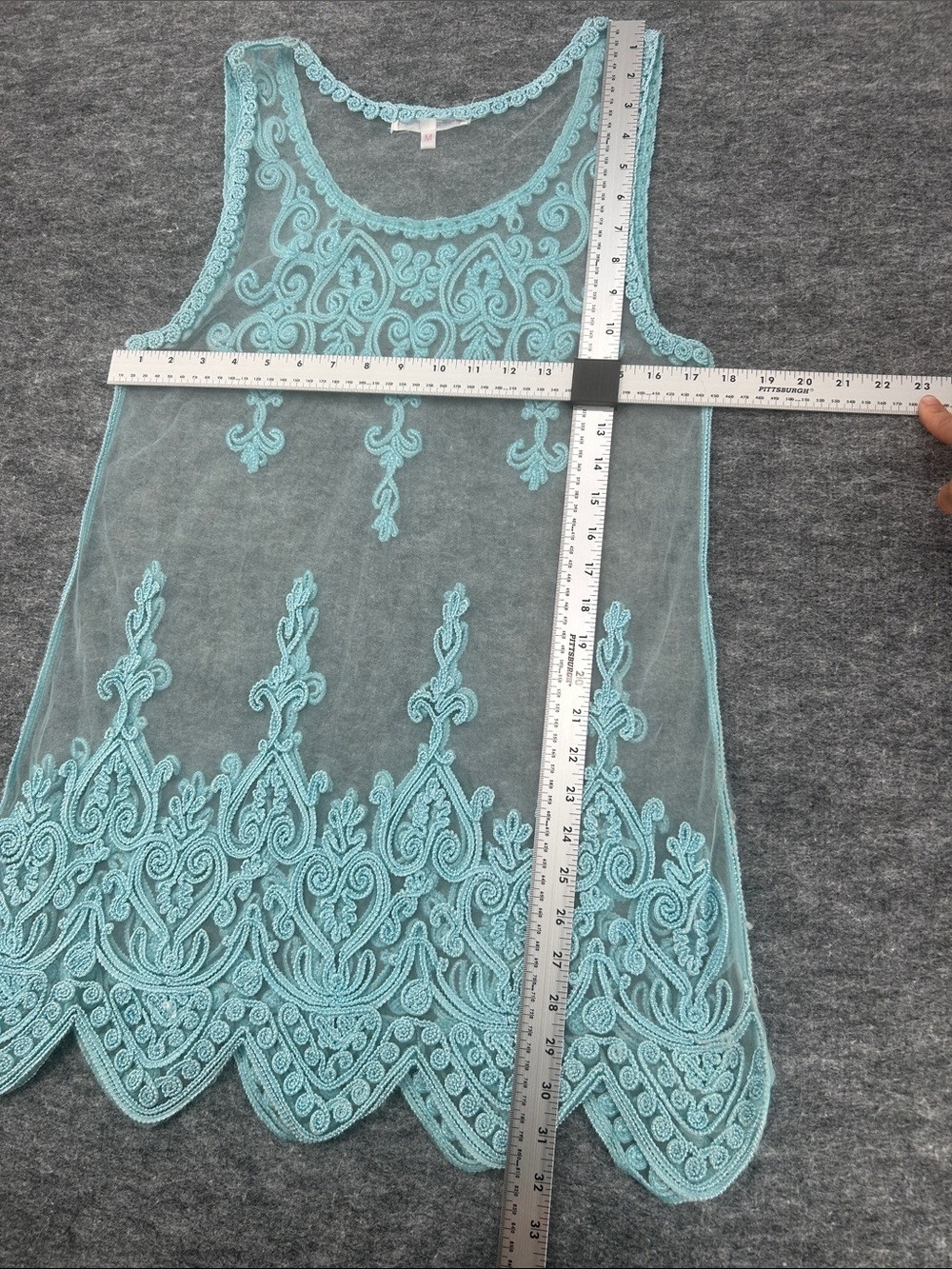 Pretty Angel Aqua Lace Sheer Tunic Tank Top Silk Blend Wide Strap Size Medium - Picture 6 of 7